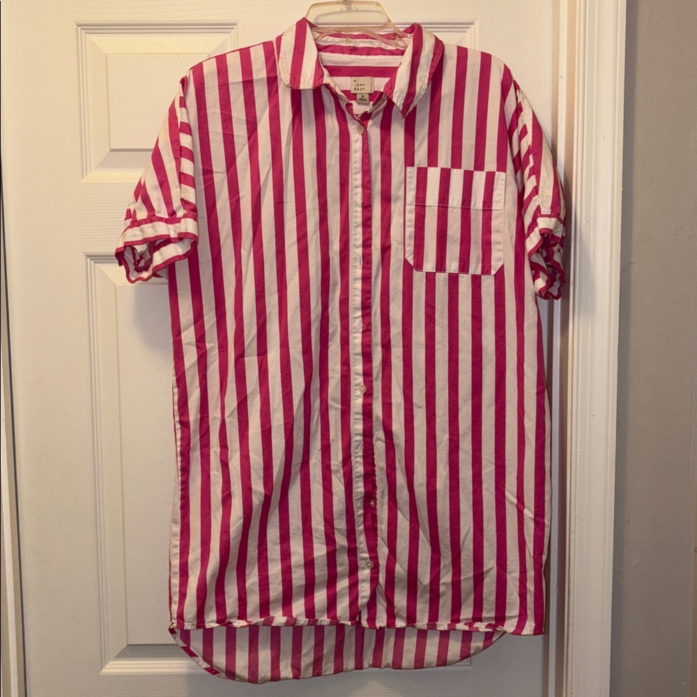 Pink and White Striped Shirt Dress